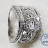 925 Sterling Silver Ring Super Statement Showstopper with cubic Zirconia solitaire with flower detail on sides