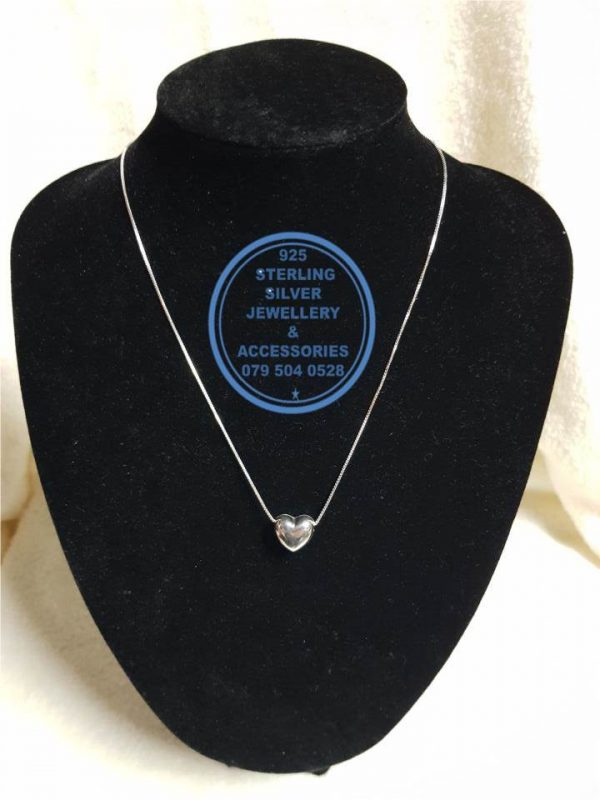 925 sterling Silver chain necklace with floating silver dome  heart pendant   - Showstopper  - Stunning!! Price per 1 necklace with floating silver dome heart pendant detail Price includes chain and floating silver dome heart pendant per photo 45 cm chain All prices excludes national nominal door-to-door delivery fee