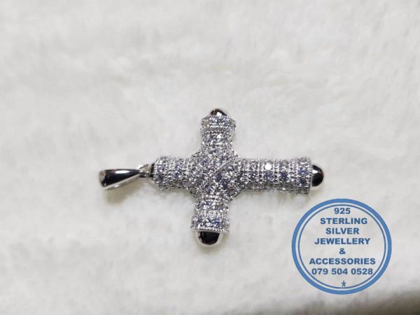 925 sterling Silver Pendant - Cubic Zirconia detailed statement cross pendant   - showstopper Price per 1 pendant Price excludes chain 40mm top to bottom diameter