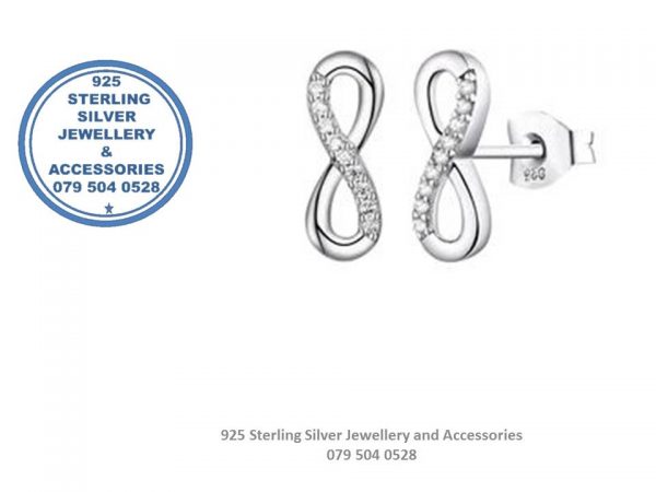 Cubic Detail Infinity  Sterling Silver Earrings with Studs