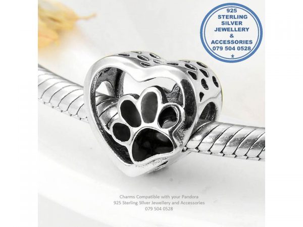 Black Enamel Paw Print Real Sterling Silver Charm Compatible with your Pandora. Multi- functional Charms : All Our Charms Can be Worn as Pendants as well.  Prices Excludes Nominal National Door-to-door delivery fee