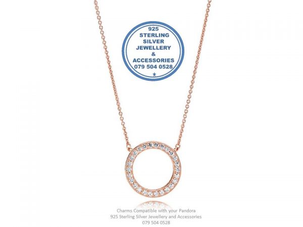 Modern Circle of Life & Love  Sterling Silver Necklace with fixed pendant Sterling Silver Rose Gold Plated