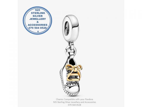 925 Sterling Silver Baby Shoe Dangle Charm. Pandora Compatible 