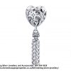 925 Sterling Silver Open work Love Charm with Tussle Love Floats  Detail Dangle Tussle  Charm. Pandora Compatible