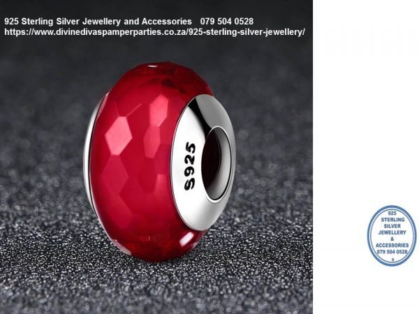 925 Sterling Silver Red Faceted Charm Bead. Pandora Compatible