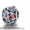 925 Sterling Silver Enamel Ladybug garden  Detail Charm. Pandora Compatible 