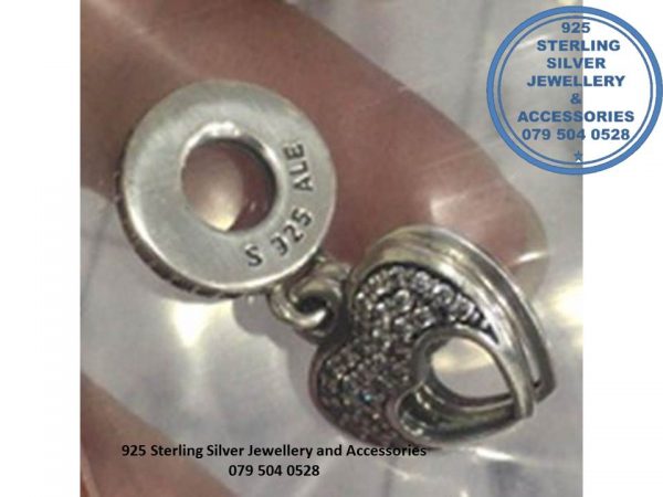 Cubic Detail Double Dangle Mother's Lover Heart  Sterling Silver Charm Compatible With Your Pandora. 