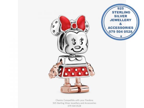 925 Sterling Silver Minnie Mouse Robot Romantic Love Charm. Pandora Compatible 