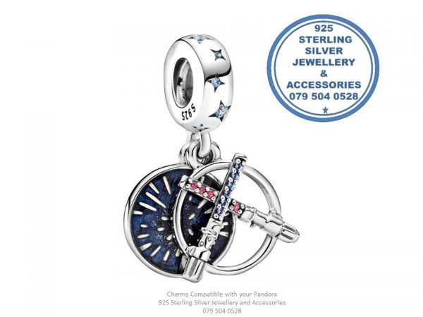 925 Sterling Silver Star Wars Lightsaber Double Dangle Pandora Compatible Dangle Charm