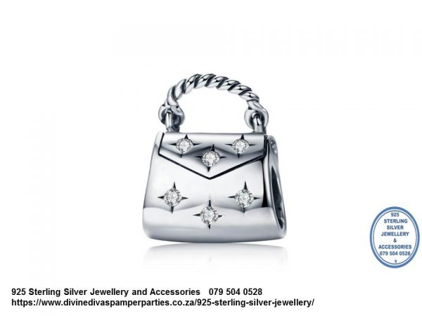 925 Sterling Silver Cubic Detail Handbag Charm. Pandora Compatible 