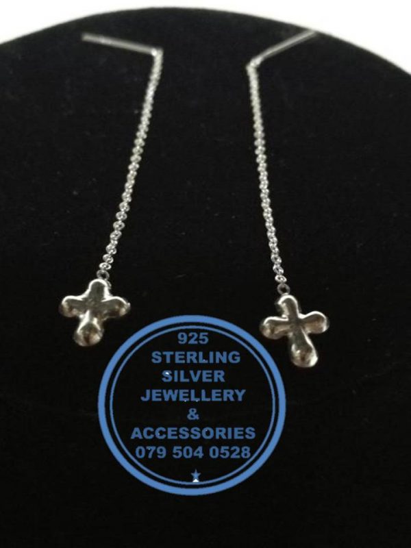 925 Sterling Silver Earring - Stunning Silver Threader Cross Dangle Drop  Earrings  - 1 pair  Prices Excludes National delivery to your door at a nominal fee.