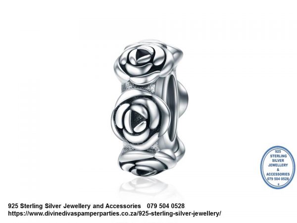 925 Sterling Silver Roses Spacer Charm Bead Silver Charm . Pandora Compatible