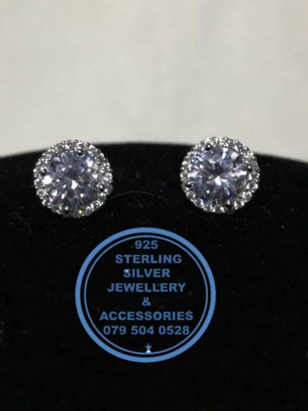 925 Sterling Silver Earring - Statement Sterling Silver Halo Round Cubic Stud  Earrings   - 1 pair  Prices Excludes National delivery to your door at a nominal fee.