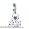 925 Sterling Silver I Love Mom Charm with Cubic detail in Pink. Pandora Compatible.