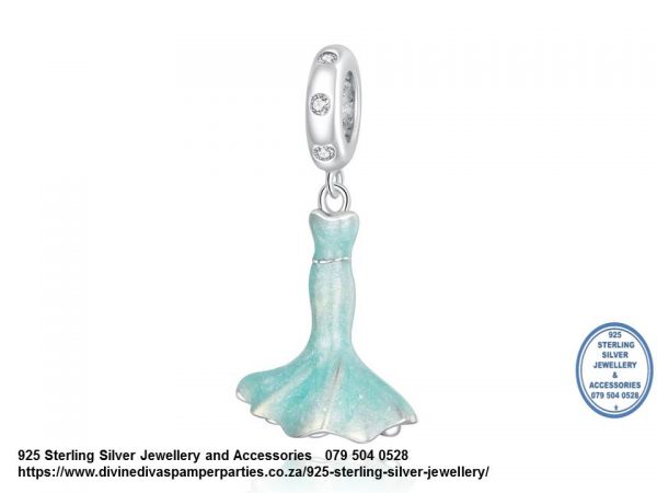 925 Sterling Silver Frozen Princess Elsa Dress Blue Charm. Pandora Compatible 