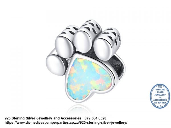 925 Sterling Silver Multi-color Paw Print Charm. Pandora Compatible