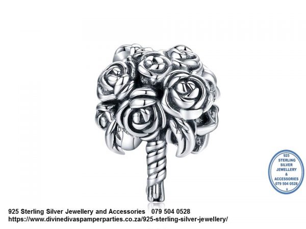 925 Sterling Silver Wedding Flowers Bouquet Charm Compatible with your Pandora.