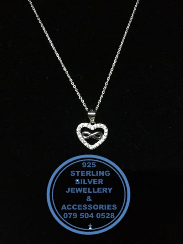 Infinity Heart Pendant , Chain , Earrings SET