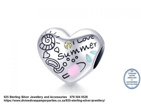 Love Summer Heart Charm Pandora Compatible Sterling Silver
