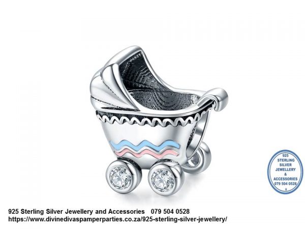 925 Sterling Silver  Stroller Pam Baby Charm. Pandora Compatible 