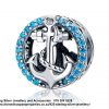 925 Sterling Silver Cubic Blue Circle Silver Anchor Detail Charm Bead . Pandora Compatible 