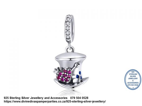 925 Sterling Silver Cubic Detail Magic Hat Alice In Wonderland Charm. Pandora Compatible 