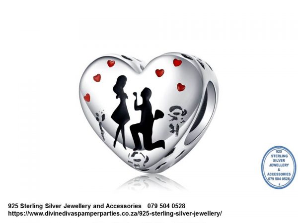 925 Sterling Silver Marry Me Proposal Love Enamel Detailed Heart Charm. Pandora Compatible