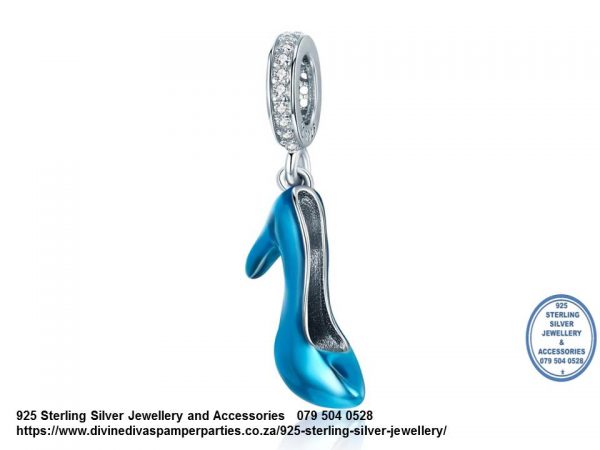 925 Sterling Silver Blue Enamel Detail Shoe Heels Stiletto Princess Diva Charm. Pandora Compatible 
