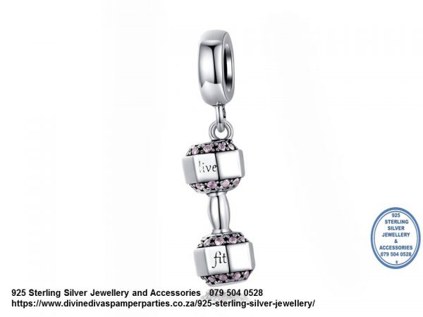 925 Sterling Silver Fitness Babe Dumbbell Charm. Pandora Compatible
