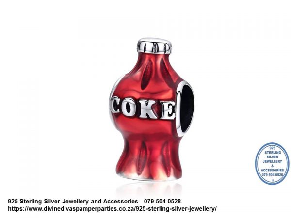 925 Sterling Silver Red Enamel detail Coke Bottle Charm. Pandora Compatible