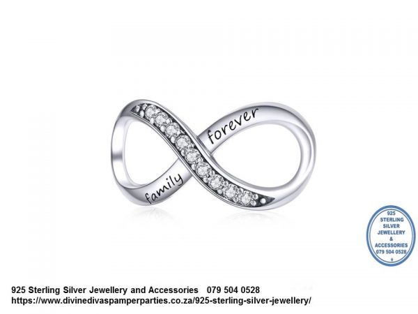 925 Sterling Silver Large Family Forever Infinity Cz Cubic Detail Charm. Pandora Compatible