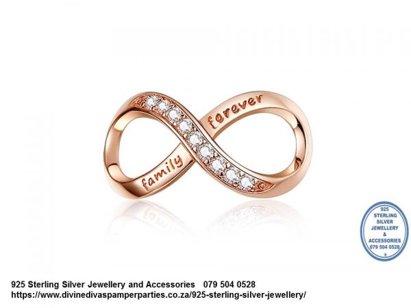 925 Sterling Silver Rose Gold Plated Large Family Forever Infinity Cz Cubic Detail Charm. Pandora Compatible