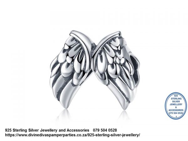 925 Sterling Silver Guardian Angel Wings Charm Bead . Pandora Compatible