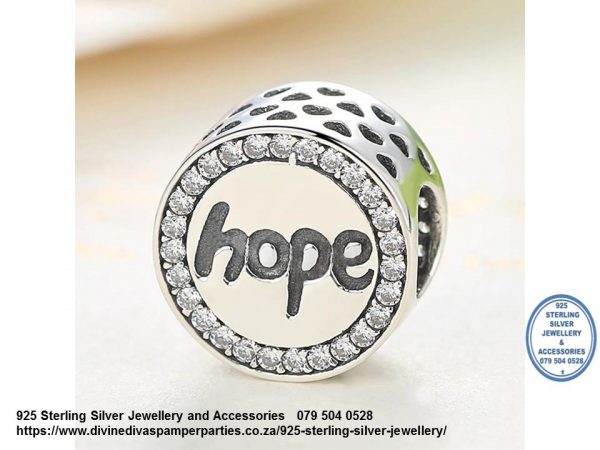 925 Sterling Silver Hope Cz Cubic  detail Charm Bead . Pandora Compatible