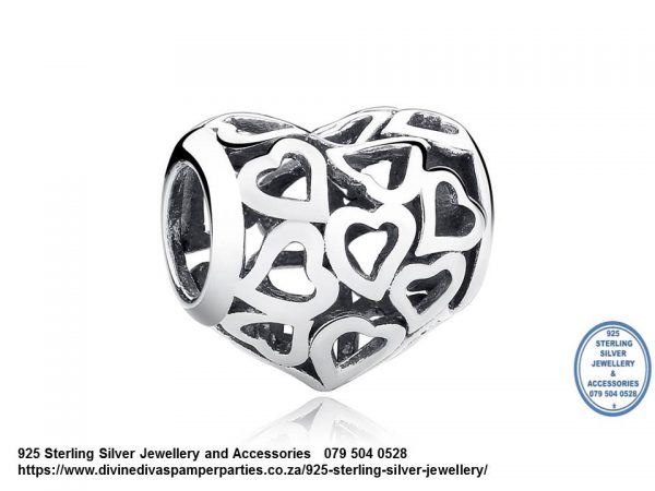 925 Sterling Silver Cut out Hearts Charm Bead. Pandora Compatible
