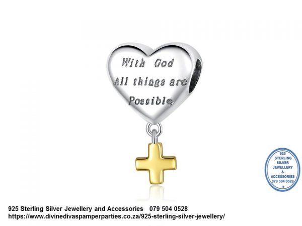 925 Sterling Silver Faith With God All Things Are Possible Charm. Pandora Compatible