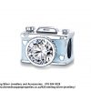 925 Sterling Silver Blue Enamel and Cubic Detail Camera Charm. Pandora Compatible