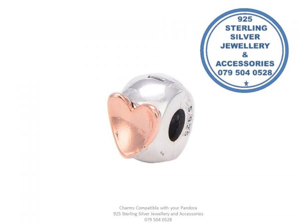 Rose Gold Heart Plated on-top of Real Sterling Silver Charm Compatible with your Pandora. Prices Excludes Nominal National Door-to-door delivery fee