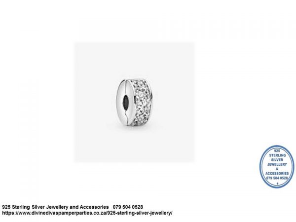 925 Sterling Silver Clear Cubic Cz detail Charm Clip . Pandora Compatible