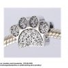 925 Sterling Silver  Cubic Detail Paw Prints Charm Bead. Pandora Compatible 