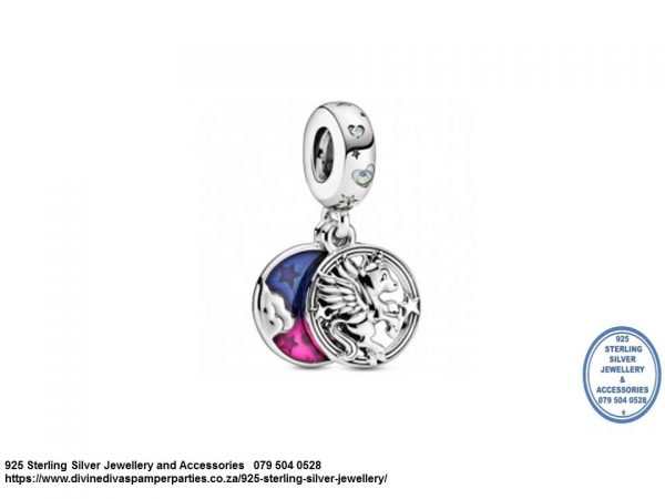 925 Sterling Silver  Multi Color Double Dangle Dragon Pandora Compatible Charm
