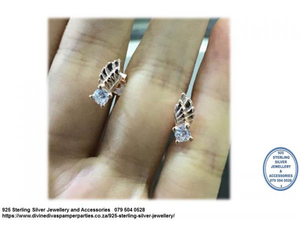 Rose Gold Plated Sterling Silver Cubic Wing Studs Earring