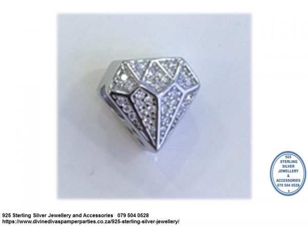 925 Sterling Silver Geometric shape Cz Clear Cubic Diamonds are a Girls Best Friend  Charm Bead. Pandora Compatible