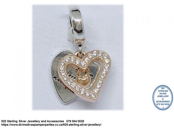 925 Sterling Silver Double Dangle Charm Gold Plated. All of Me Love All Of You Charm. Pandora Compatible
