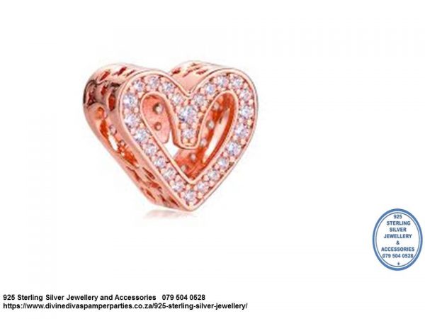 925 Sterling Silver Rose gold Plated Free Hand Heart with Cubic Detail. European Style Compatible.
