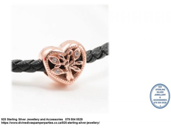 925 Sterling Silver Rose gold Plated Tree Of Life Heart Love Charm Bead Cz. Pandora Compatible