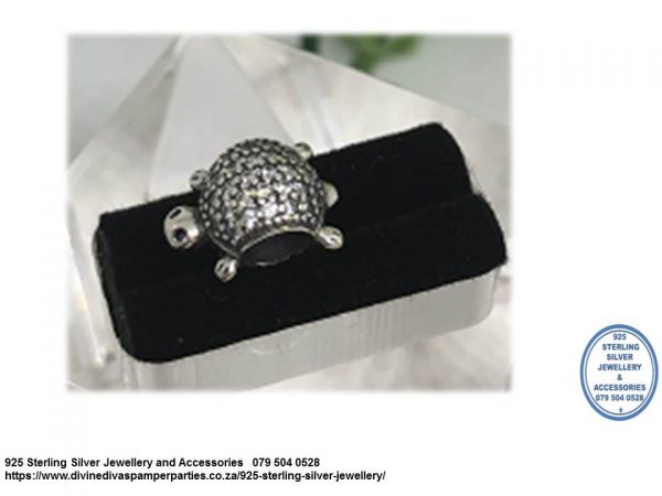 925 Sterling Silver Turtle Turtois  Cz Cubic Detail Bead  Charm. Pandora Compatible