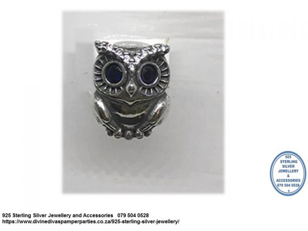 925 Sterling Silver Owl Charm Bead Cz. Pandora Compatible