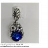 925 Sterling Silver Cz Cubic Detail Blue Belly Owl  Charm Bead. Pandora Compatible