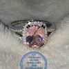 925 Sterling Silver Ring with Rectangular Pink Cubic Morganite and Clear Cubics